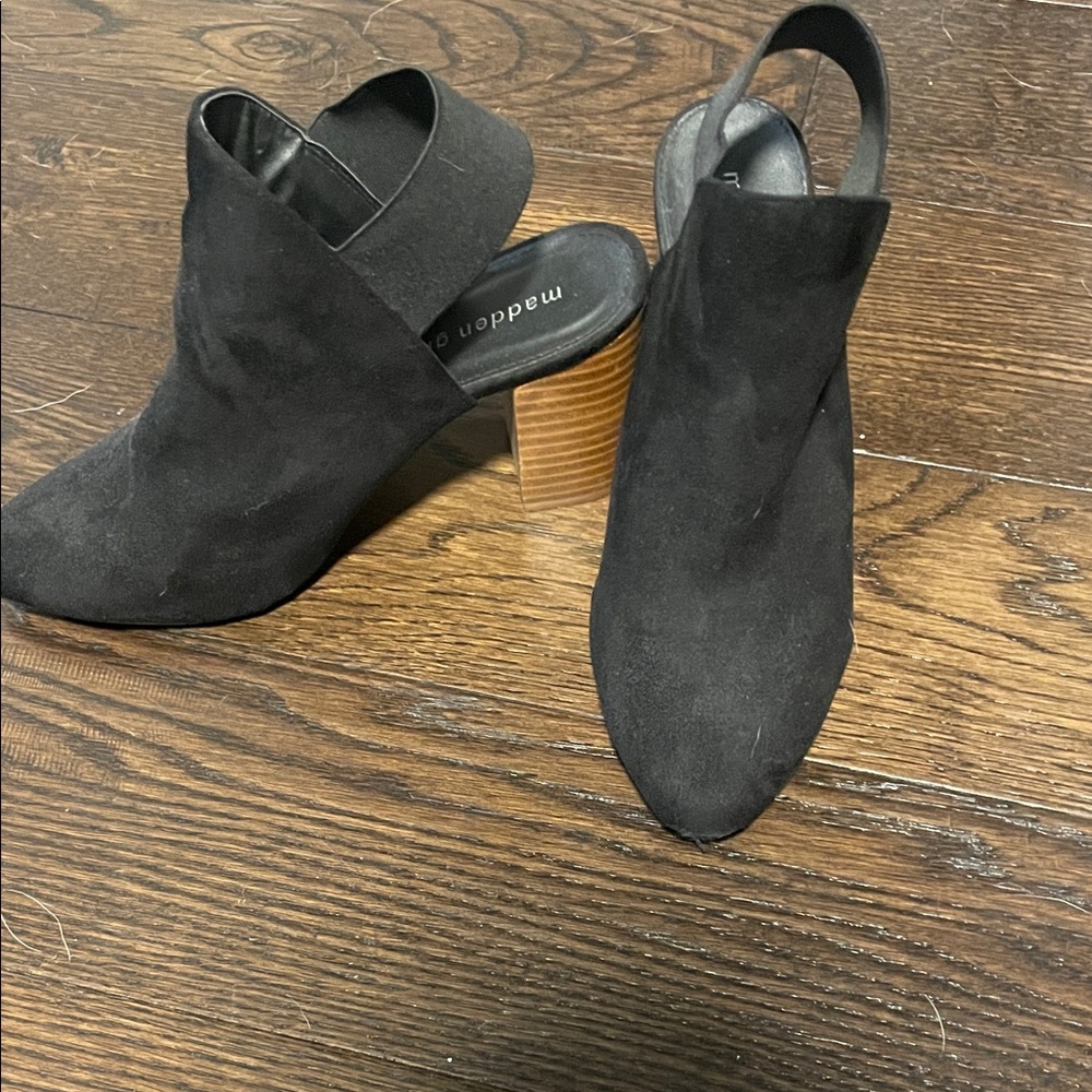 Madden Girl Black Mules with Wooden Heel